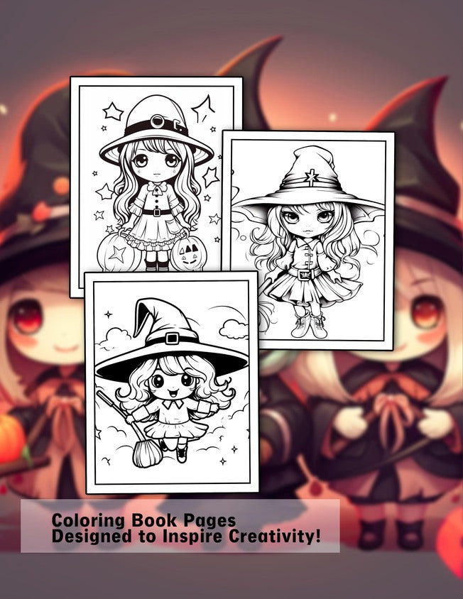 Kawaii Witch 30 Pages Printable Coloring Book