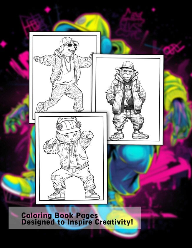 Hip Hop Animals 30 Pages Printable Coloring Book