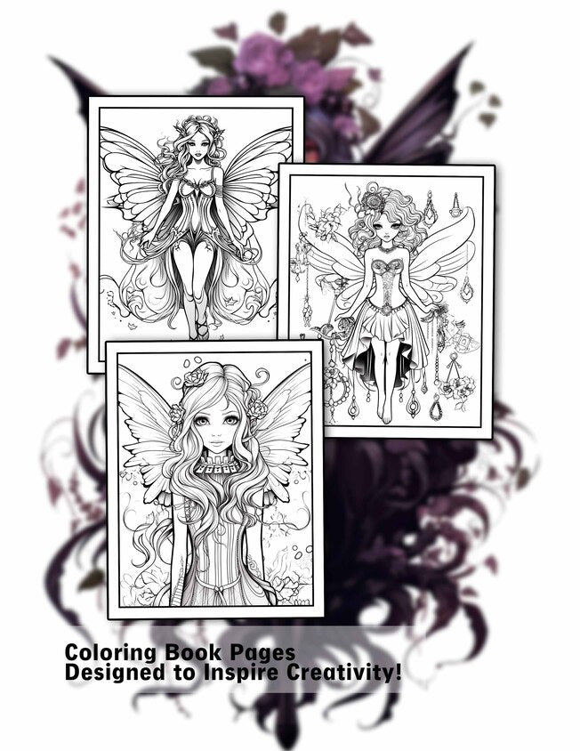 Goth Fairies 30 Pages Printable Coloring Book