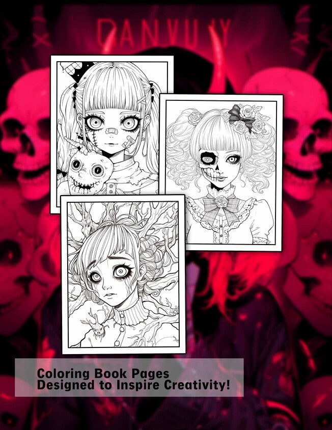 Creepy Anime Girl 30 Pages Printable Coloring Book