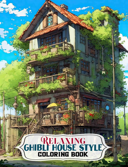 Relaxing Ghibli House Style 30 Pages Printable Coloring Book