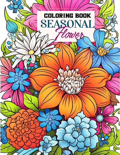 Seasonal Flower 25 Pages Printable Coloring Book