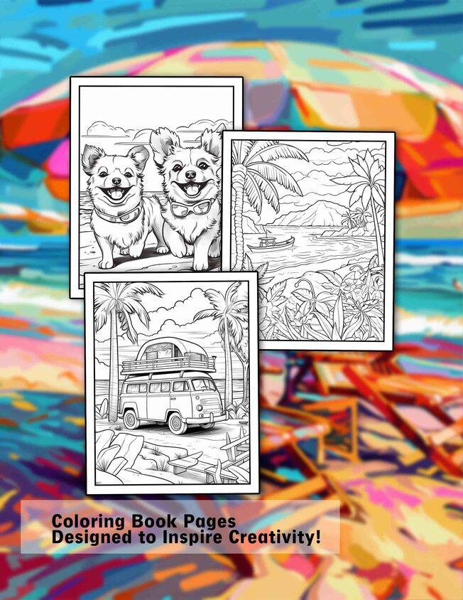 Beach Vibes 30 Pages Printable Coloring Book