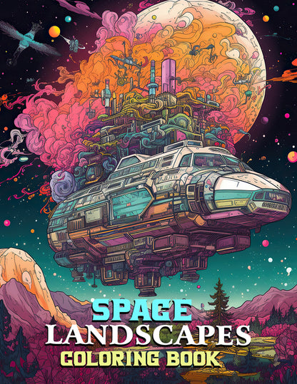 Space Landscapes 25 Pages Printable Coloring Book