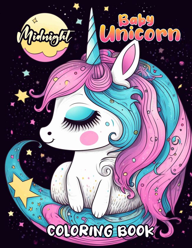 Midnight Baby Unicorn 30 Pages Printable Coloring Book