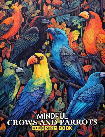 Mindful Crows And Parrots 30 Pages Printable Coloring Book