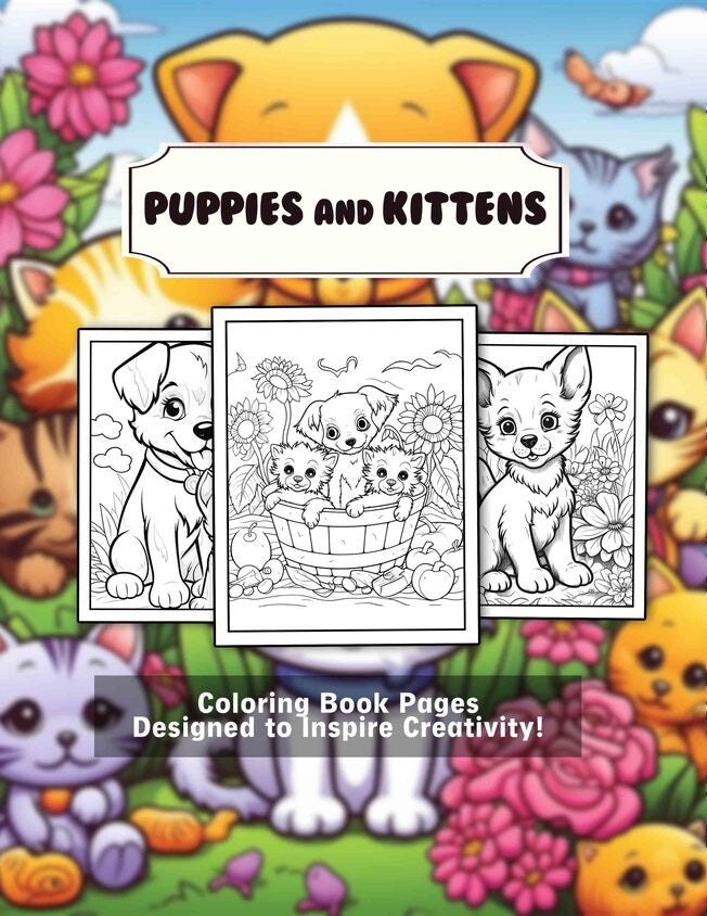 Puppies and Kittens 30 Pages Printable Coloring Book