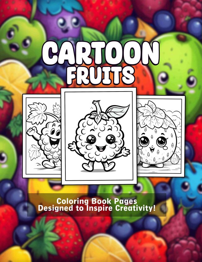 Cartoon Fruits 30 Pages Printable Coloring Book