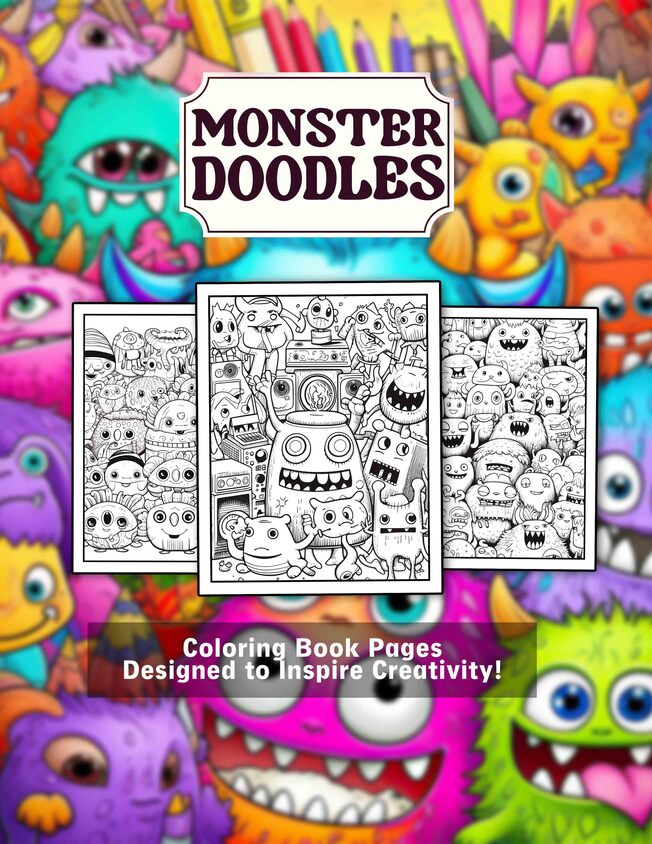 Monster Doodles 30 Pages Printable Coloring Book