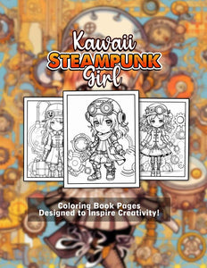 Kawaii Steampunk Girls 30 Pages Printable Coloring Book