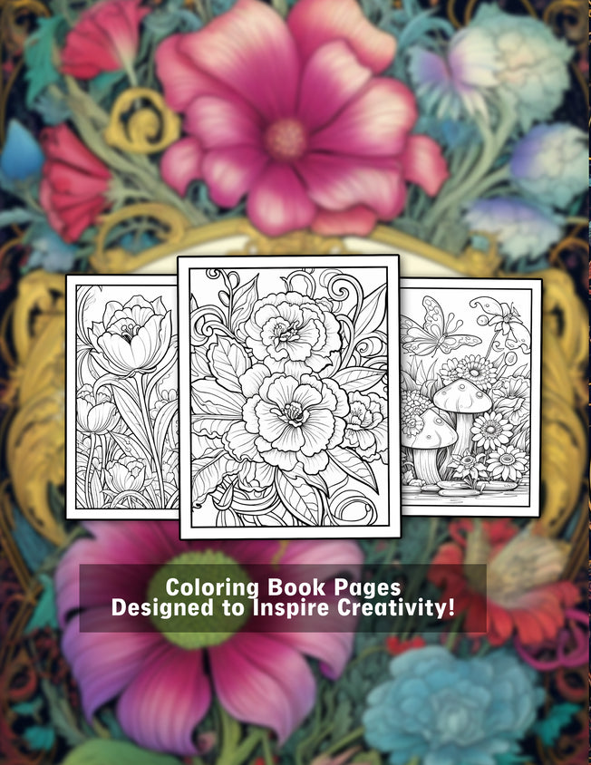 Enchanted Flowers 25 Pages Printable Coloring Book