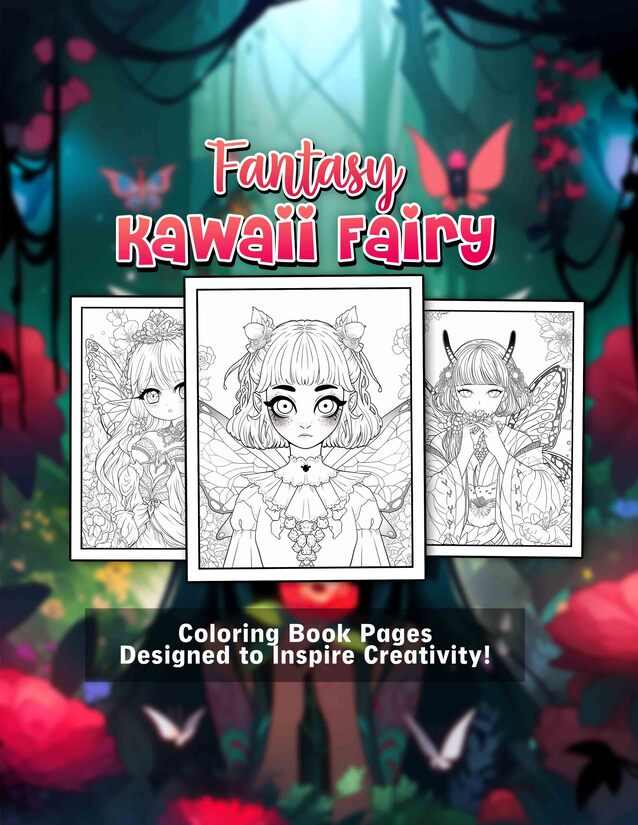 Fantasy Kawaii Fairy 30 Pages Printable Coloring Book