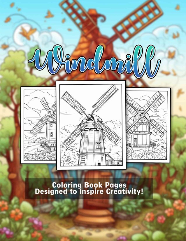 Windmill 30 Pages Printable Coloring Book