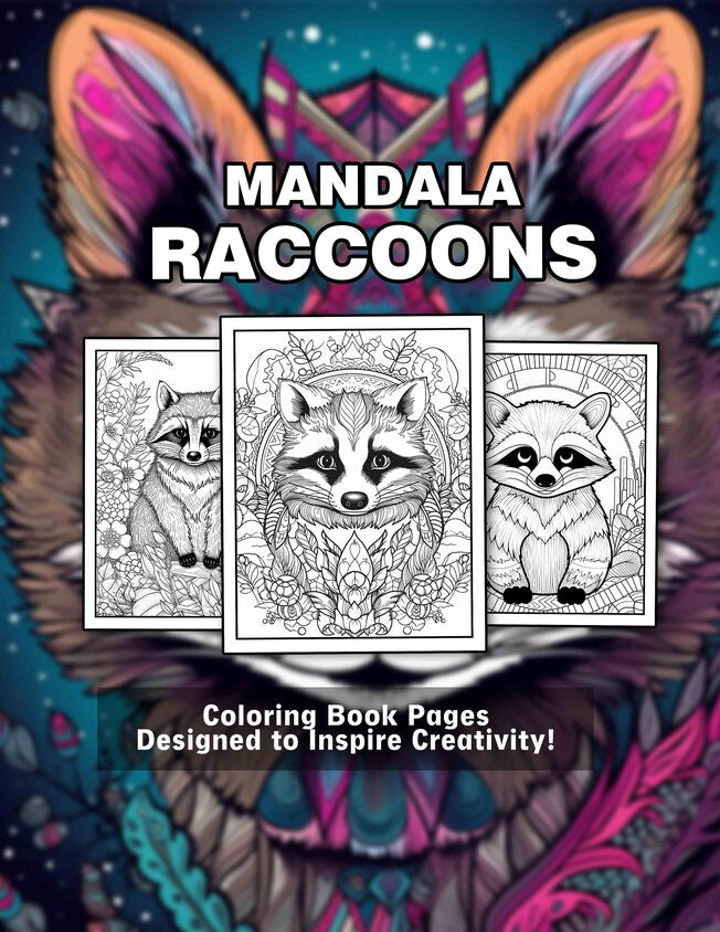 Mandala Raccoons 30 Pages Printable Coloring Book
