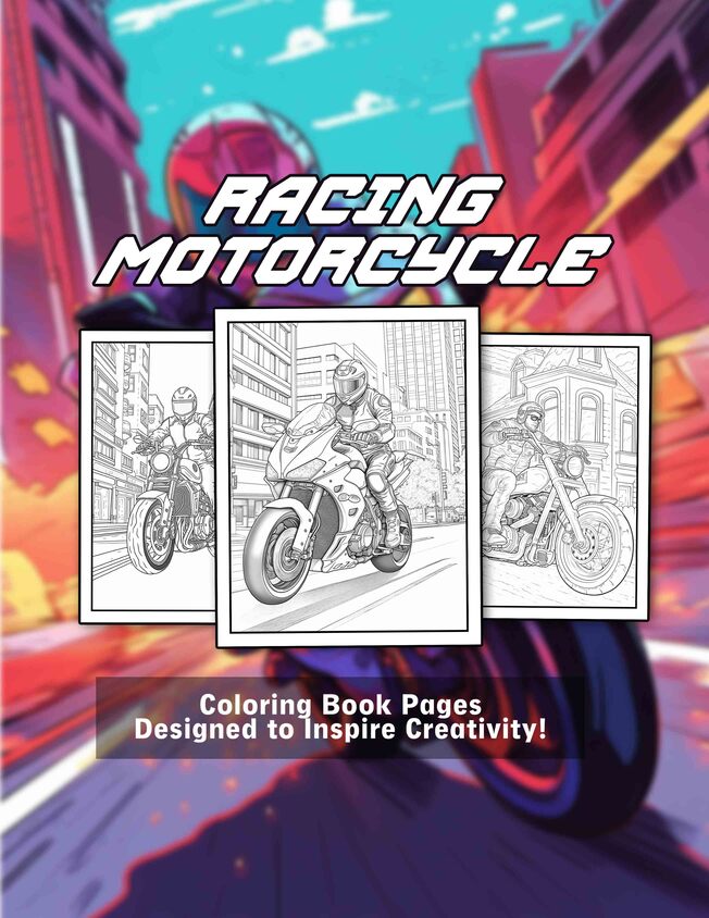 Racing Motorcycle 30 Pages Printable Coloring Book