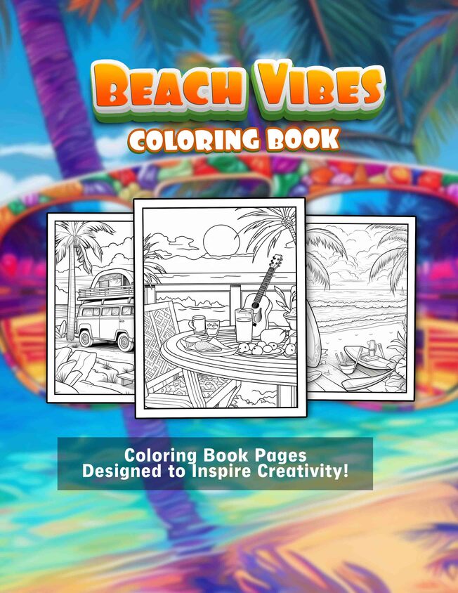Beach Vibes 30 Pages Printable Coloring Book