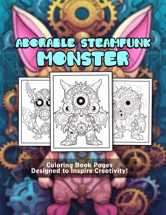 Adorable Steampunk Monster 30 Pages Printable Coloring Book