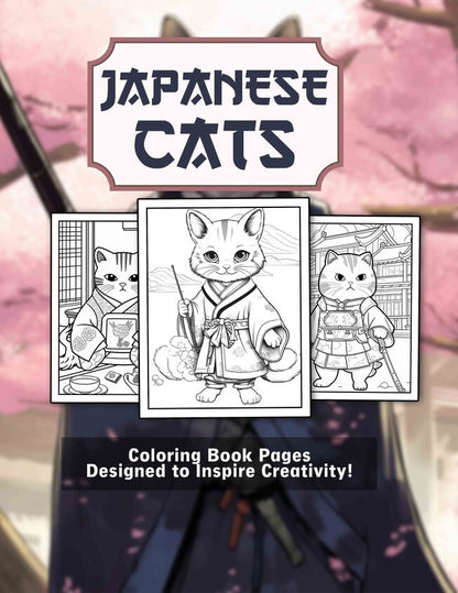 Japanese Cats 30 Pages Printable Coloring Book