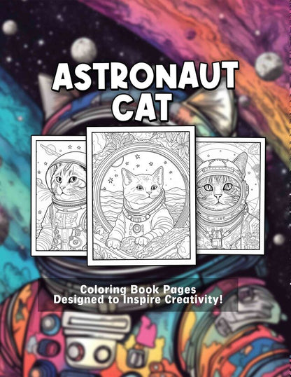 Astronaut Cat 30 Pages Printable Coloring Book