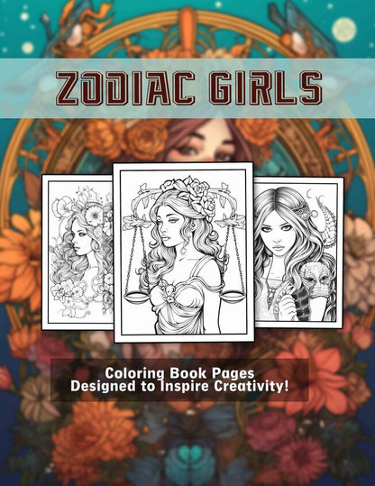 Zodiac Girls 30 Pages Printable Coloring Book