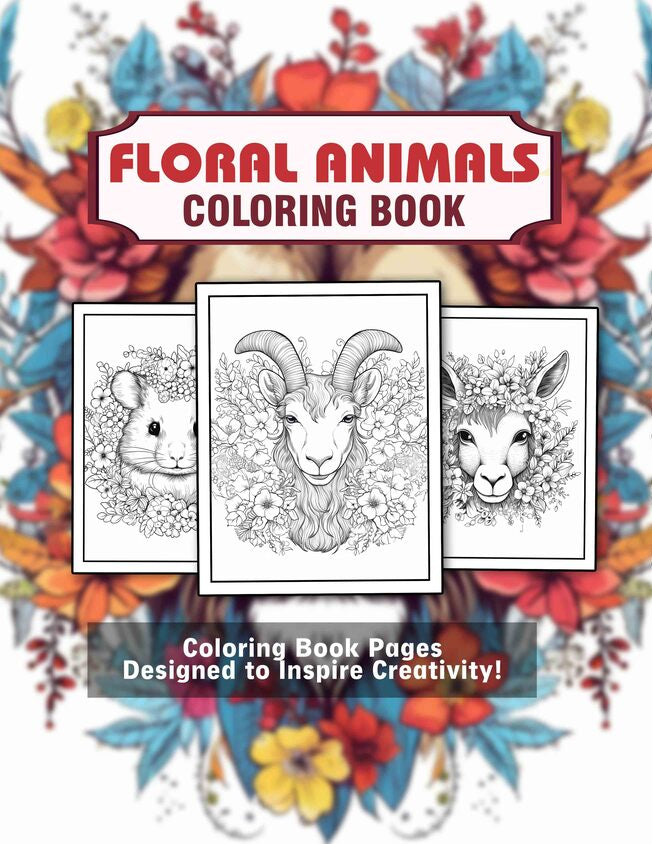 Floral Animals 30 Pages Printable Coloring Book