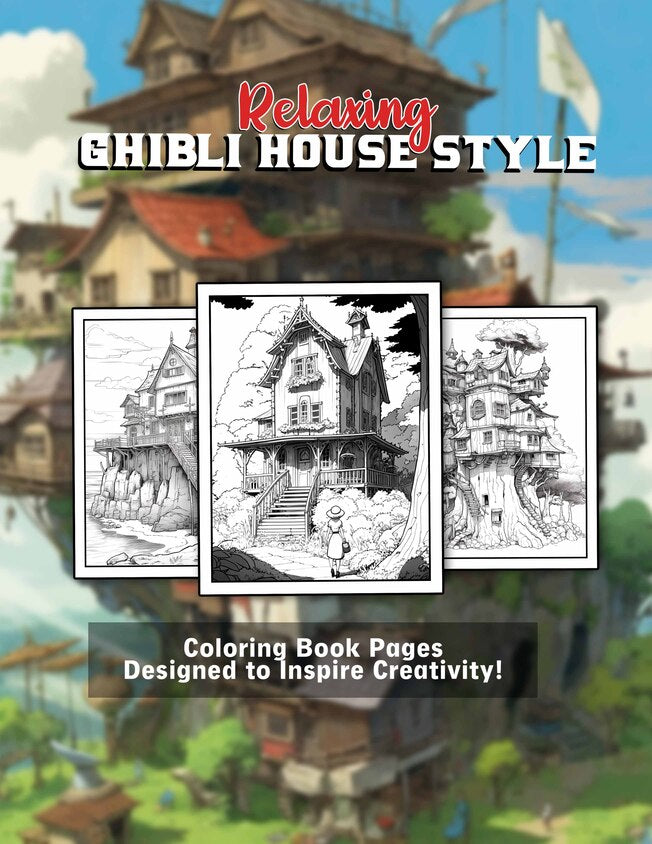 Relaxing Ghibli House Style 30 Pages Printable Coloring Book