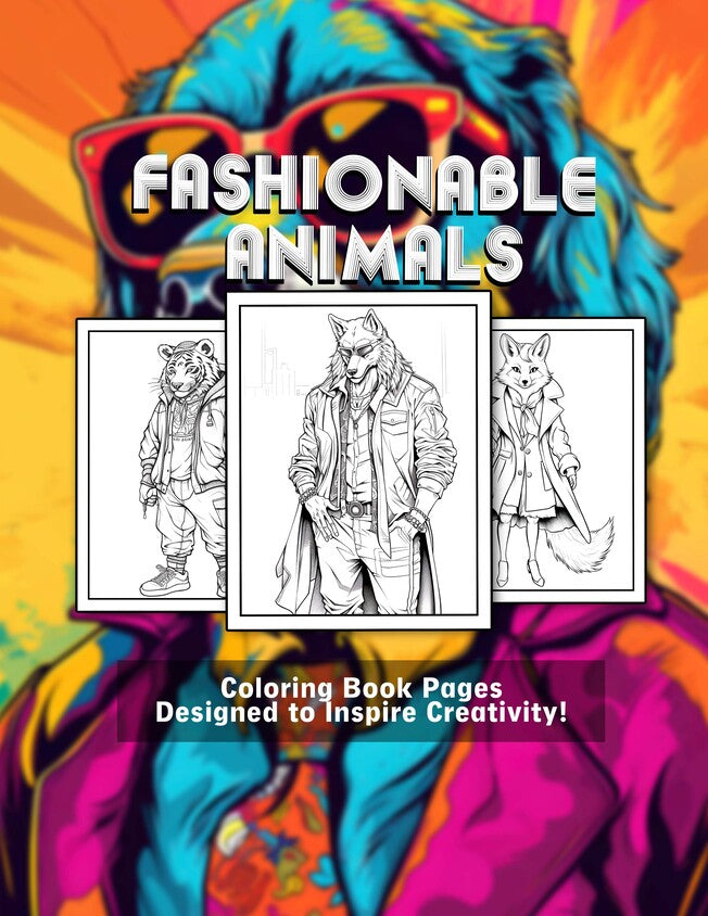 Fashionable Animals 30 Pages Printable Coloring Book