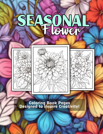 Seasonal Flower 25 Pages Printable Coloring Book