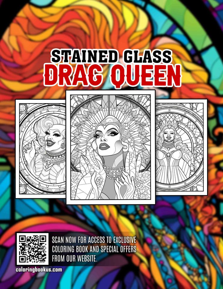 Stained Glass Drag Queen 30 Pages Printable Coloring Book