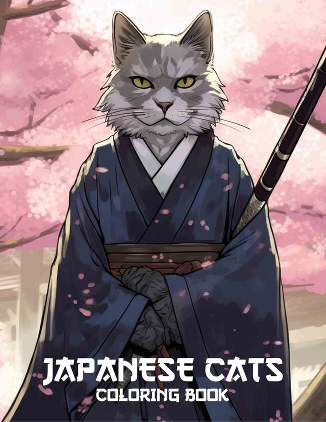 Japanese Cats 30 Pages Printable Coloring Book