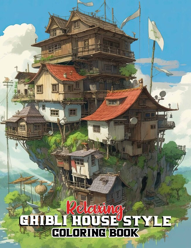 Relaxing Ghibli House Style 30 Pages Printable Coloring Book