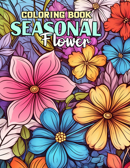 Seasonal Flower 25 Pages Printable Coloring Book