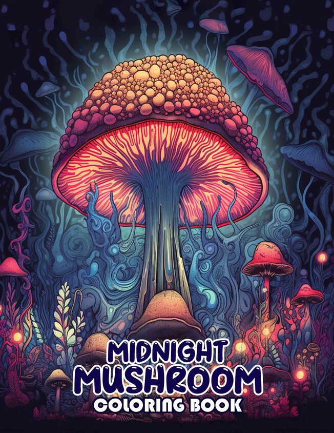 Midnight Mushroom 30 Pages Printable Coloring Book