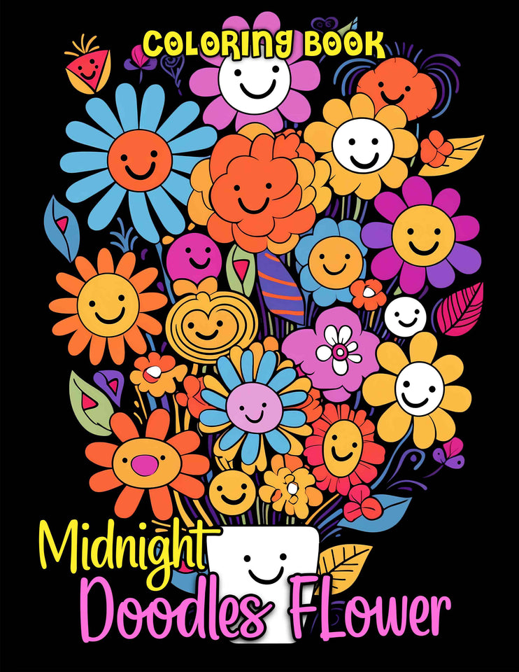 Midnight Doodles Flower 30 Pages Printable Coloring Book