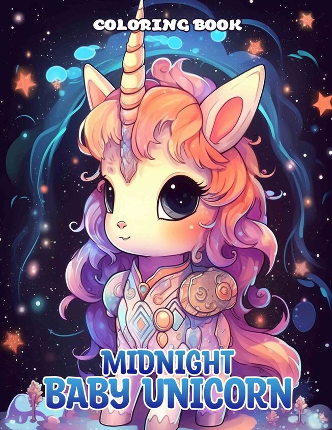 Midnight Baby Unicorn 30 Pages Printable Coloring Book