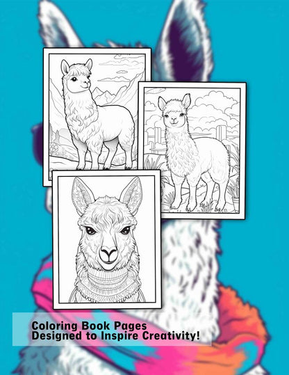 Llama 30 Pages Printable Coloring Book