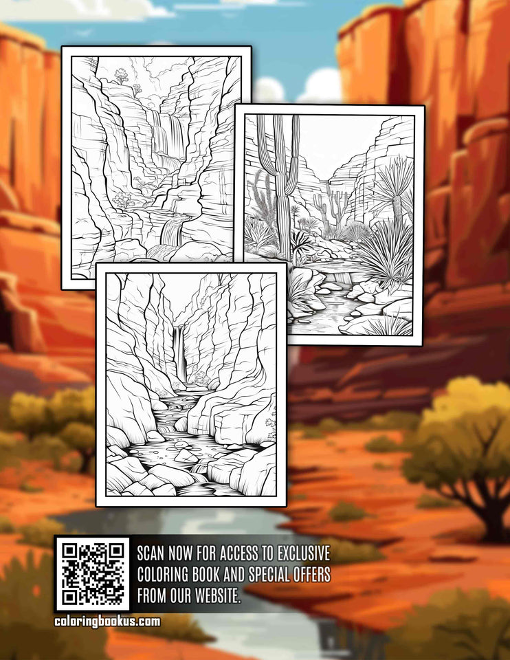 Canyon Landscape 30 Pages Printable Coloring Book