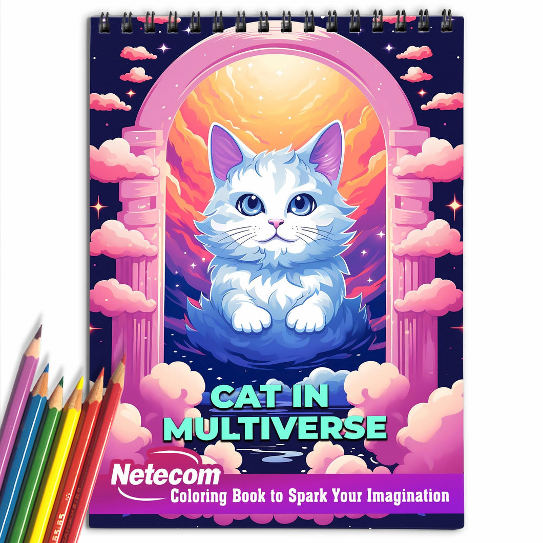 Cat In Multiverse Spiral Bound Coloring Book: Discover 30 Whimsical Illustrations of Cats Journeying through the Cosmos in this Colorful Adventure