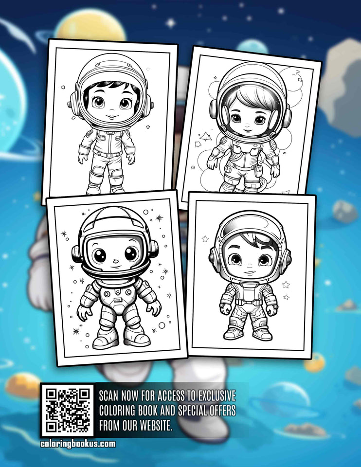 Chibi Cute Astronaut 30 Pages Printable Coloring Book