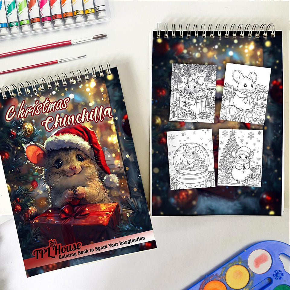 Christmas Chinchilla Coloring Book Spiral Bound for Adult