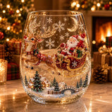 Christmas Santa sleigh 3D glass cup holiday gift
