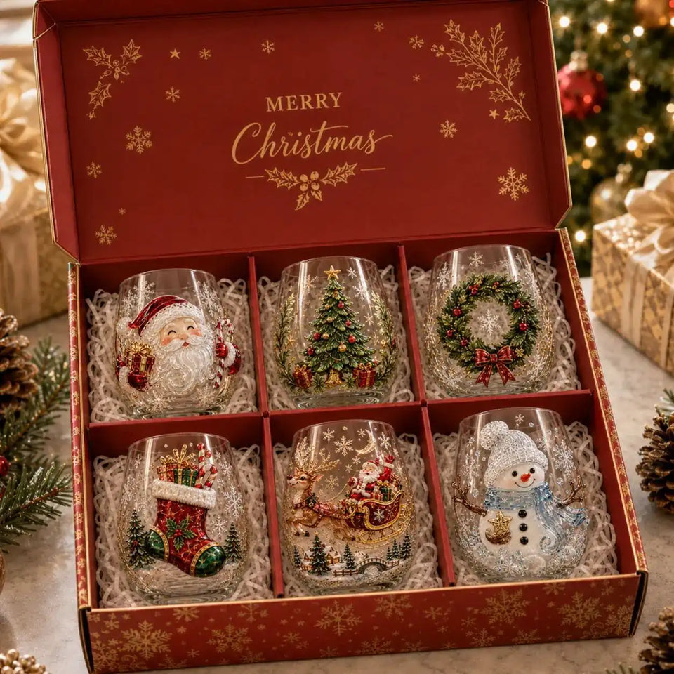 Christmas glass cup collection gift box set with holiday designs