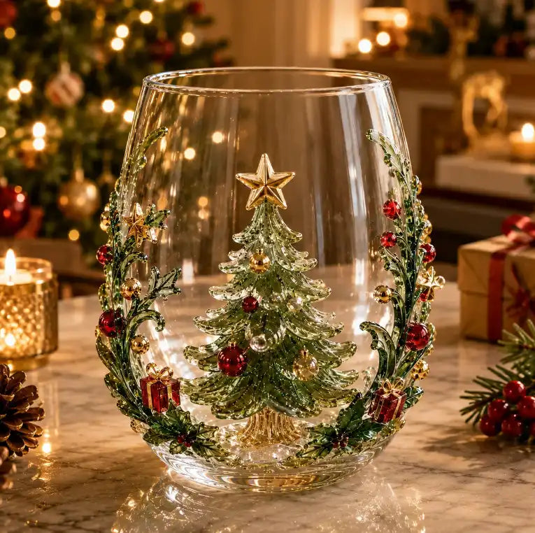 Christmas tree 3D glass cup festive holiday drinkware