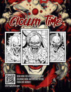 Clown Time 30 Pages Printable Coloring Book