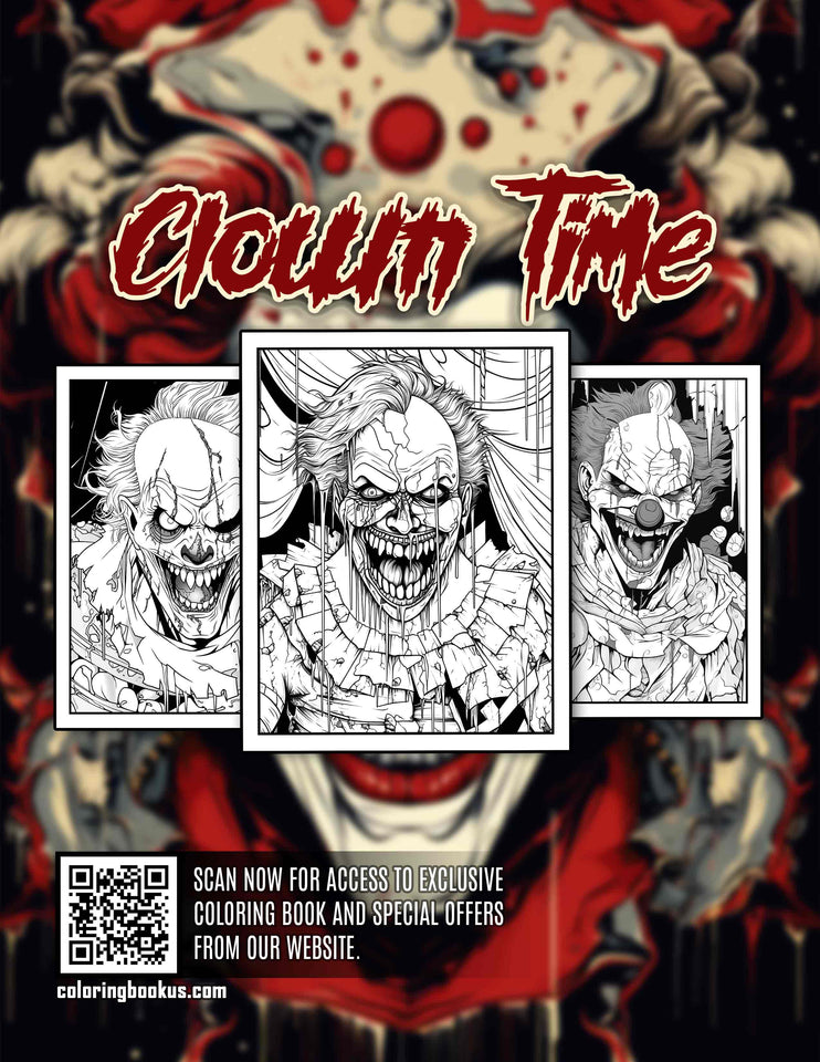 Clown Time 30 Pages Printable Coloring Book