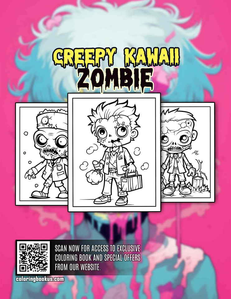 Creepy Kawaii Zombie 30 Pages Printable Coloring Book