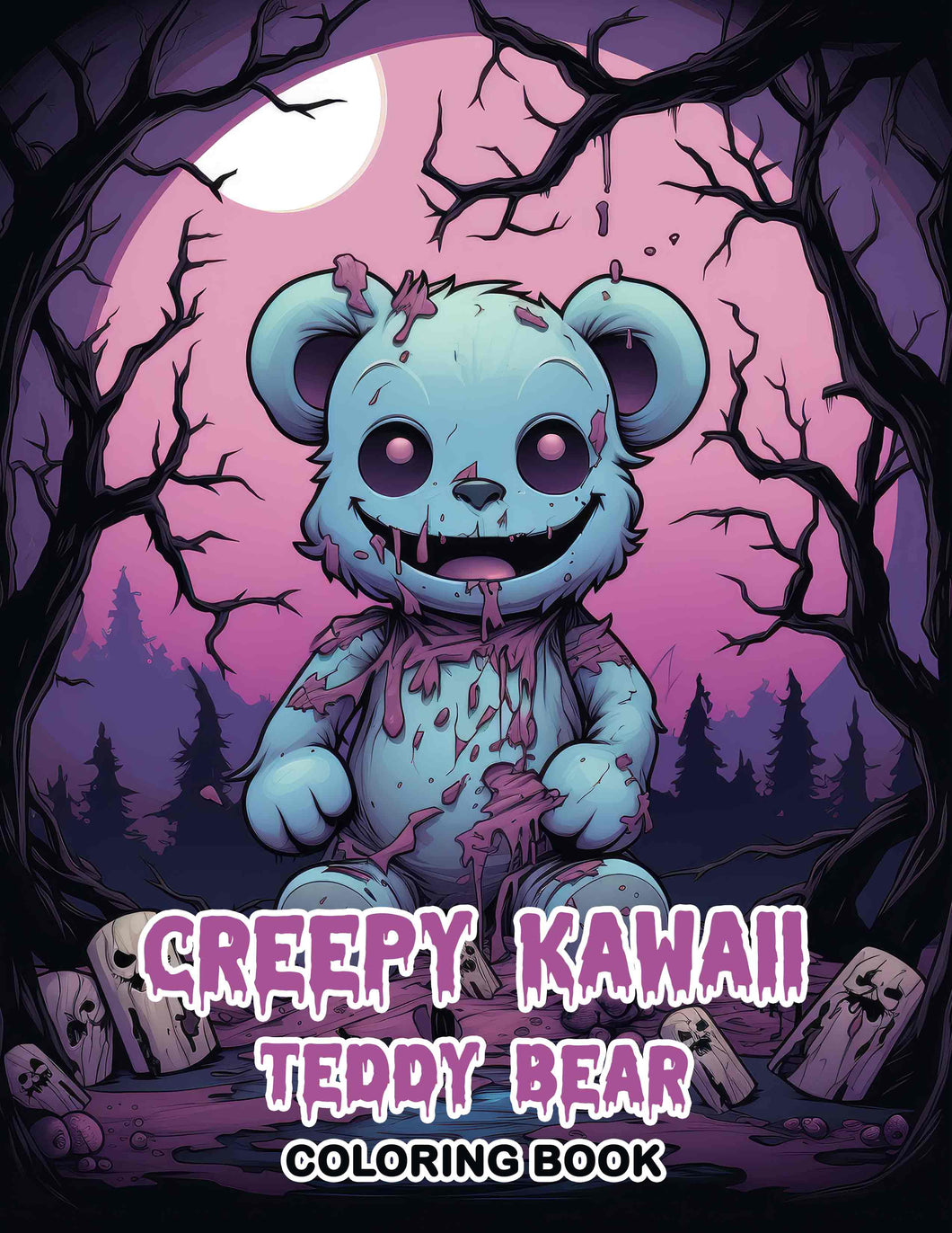 Creepy Kawaii Teddy Bear 30 Pages Printable Coloring Book