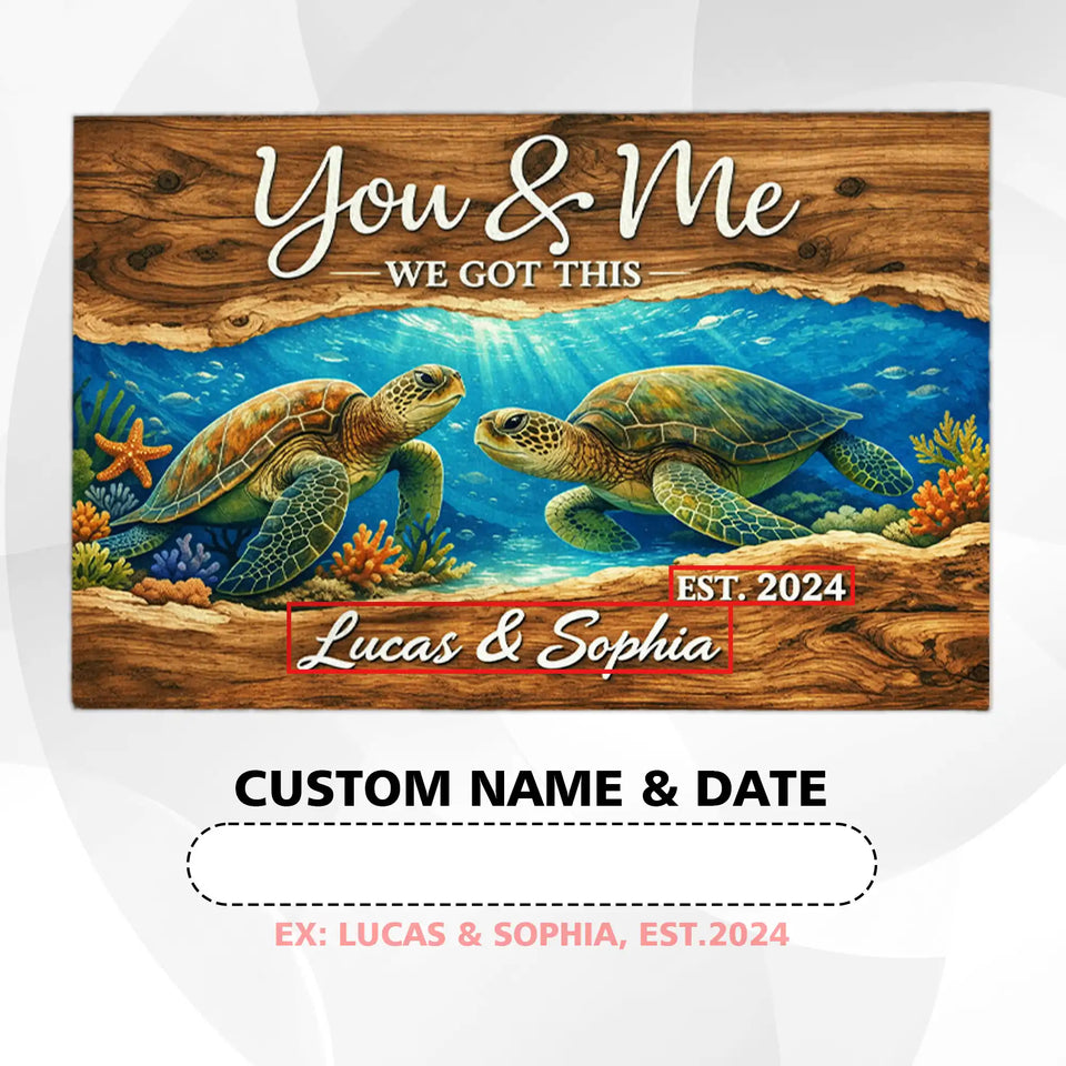 Personalized Sea Turtle Couple Doormat – Custom Names & Date Mat