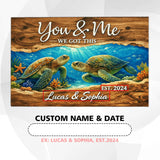 Personalized Sea Turtle Couple Doormat – Custom Names & Date Mat