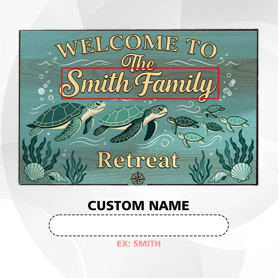 Personalized Sea Turtle Retreat Doormat – Custom Family Name Mat